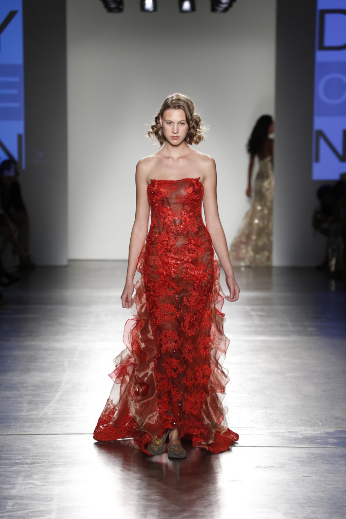 a model walks the runway during Nolcha Shows During New York Fashion Week Spring/Summer 2016 Collections NYFW - Danny Nguyen Couture at Pier 59 on September 13, 2015 in New York City.